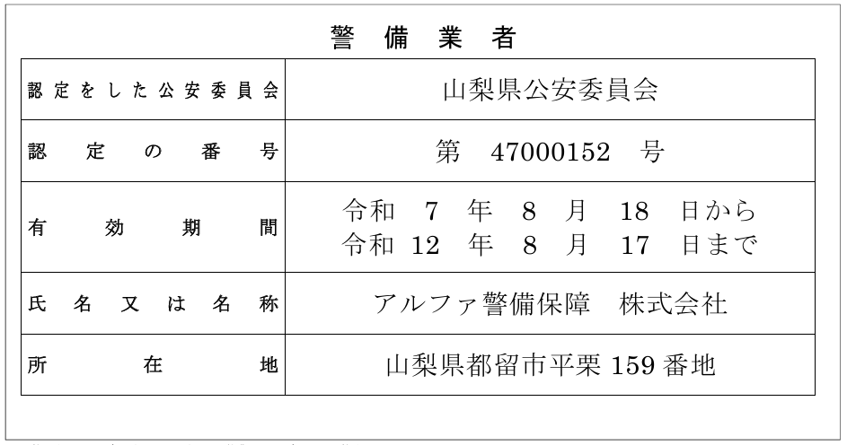 警備業の認定 警備業の認定
